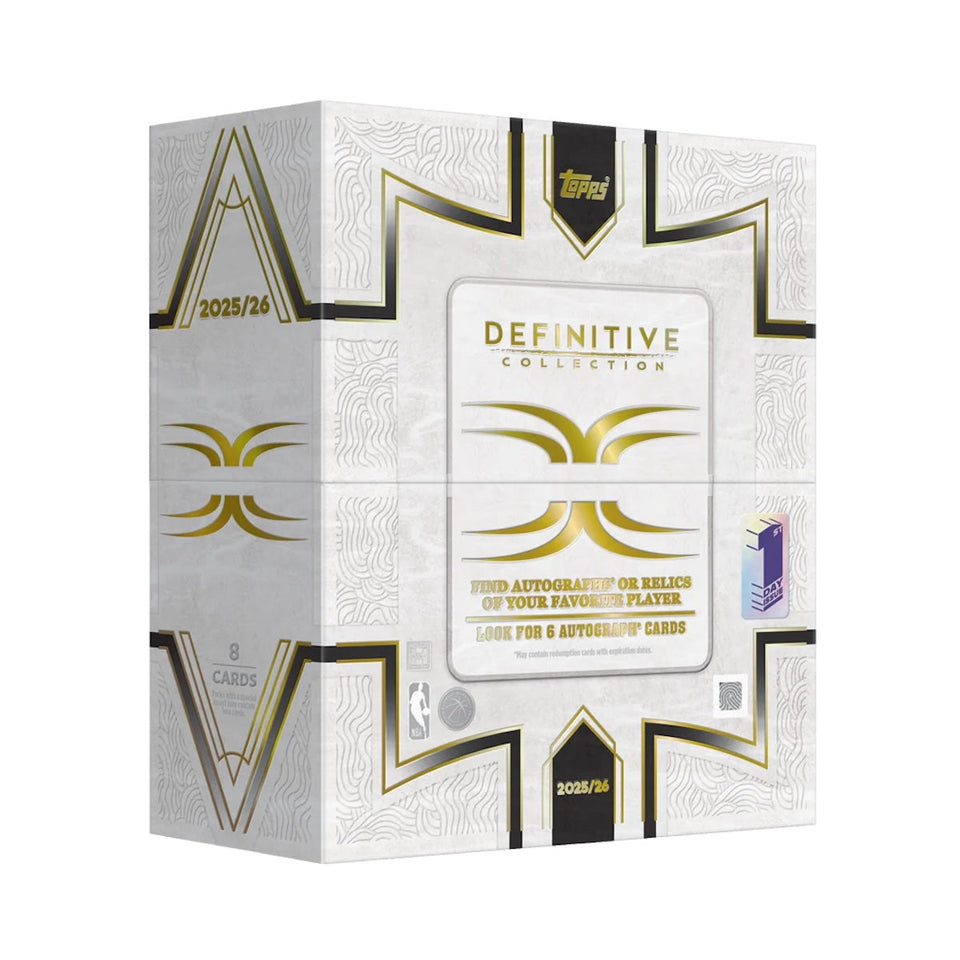 Official 2025–26 Topps Definitive Collection Basketball First Day Issue box artwork