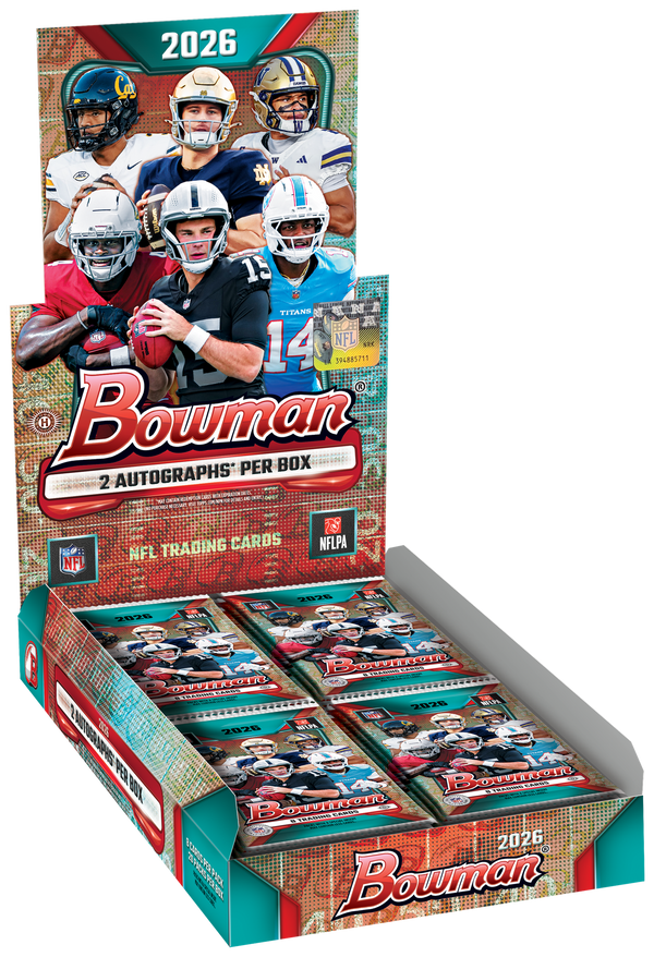 Official 2026 Bowman Football Hobby box artwork from Topps