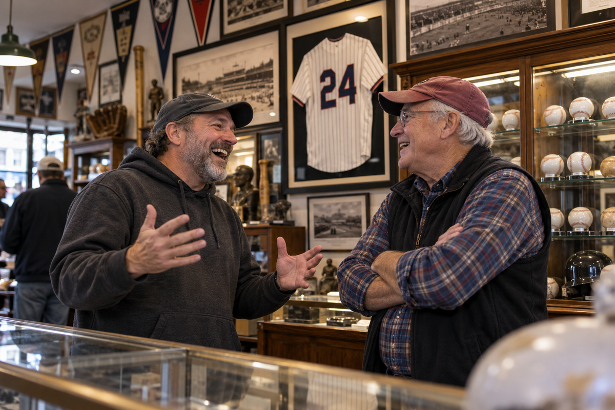 Sports collector researching an online purchase at home