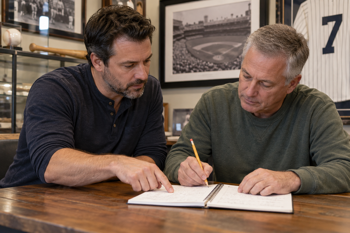 Two collectors comparing handwritten hobby notes