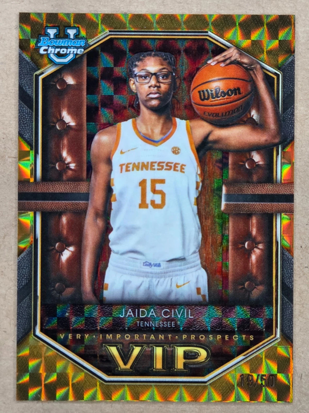 2025-26 Bowman Chrome U Jaida Civil VIP Gold Geometric 19/50 front