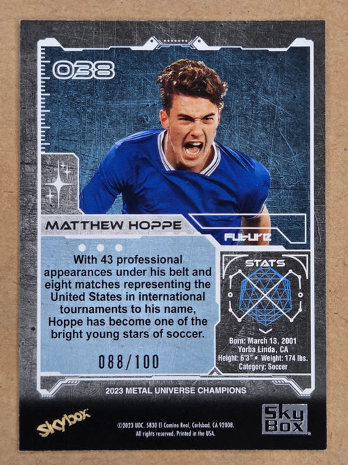 2023 SkyBox Metal Universe Champions Matthew Hoppe PMG Red 088/100 back