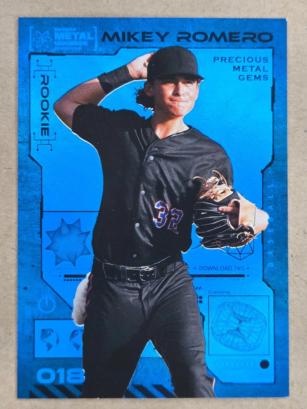 2023 SkyBox Metal Universe Champions Mikey Romero Precious Metal Gems Blue 06/50 front
